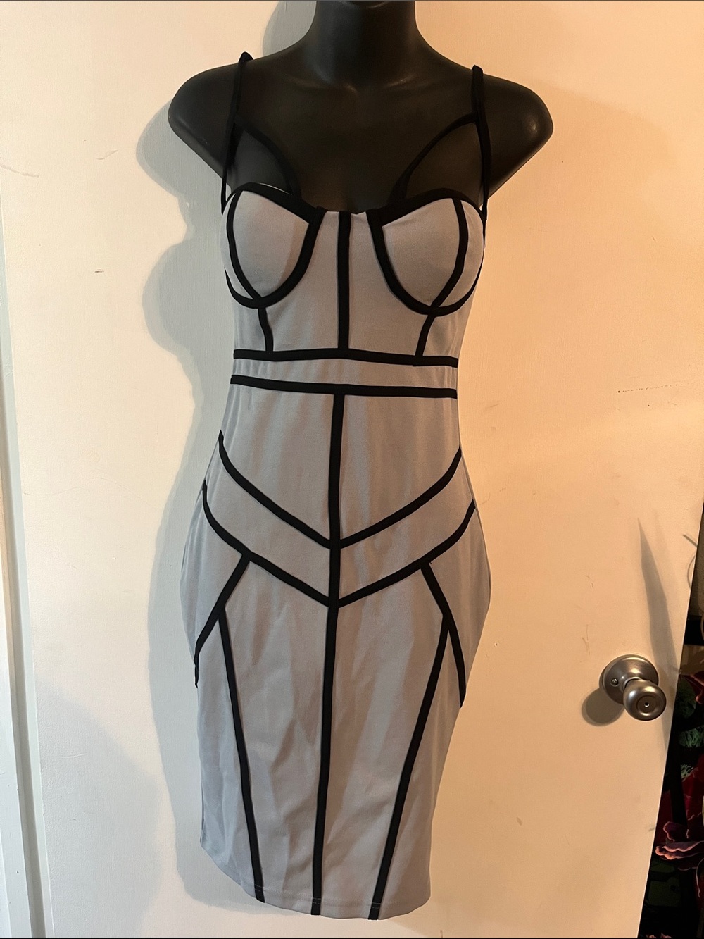 Women's Black-Trim Gray Dress